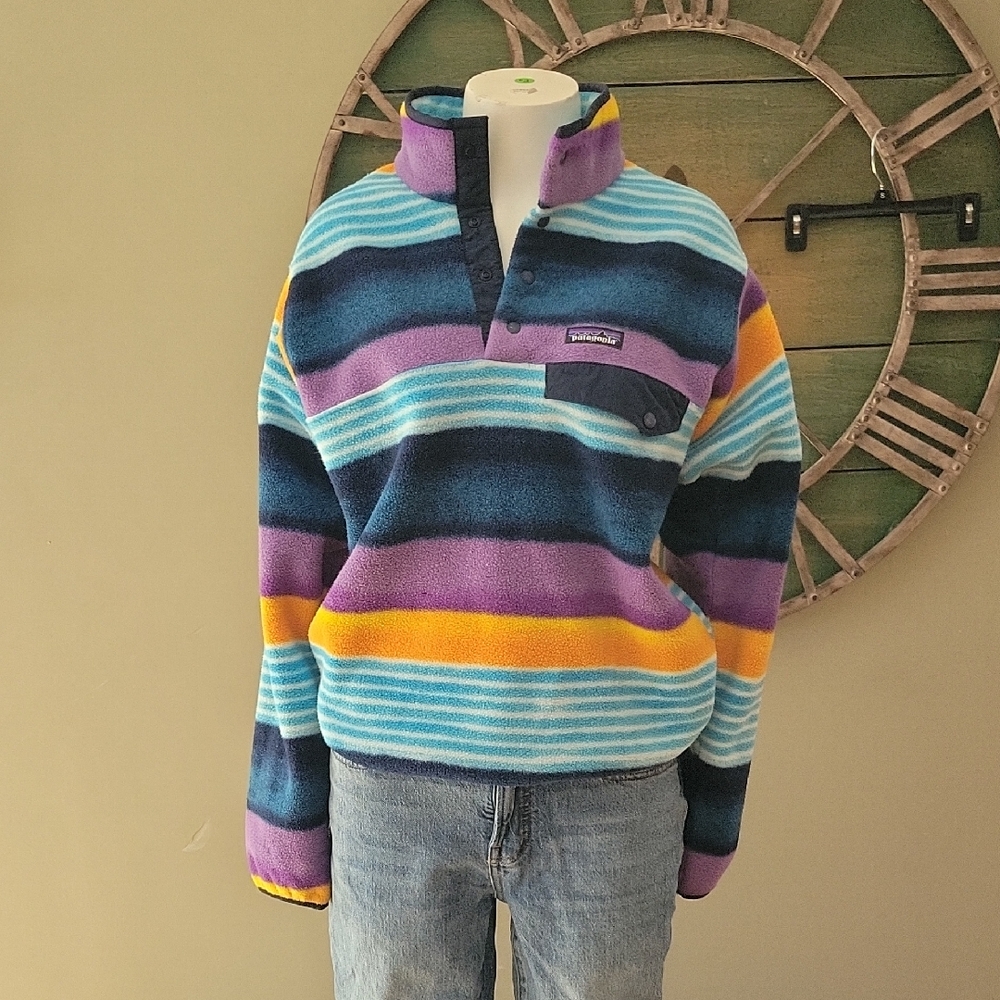 Patagonia Unisex Synchilla Snap Tee Fleece Pullover In Painted Fitz Stripe